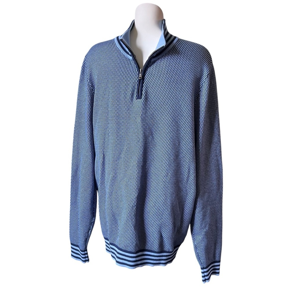 Lands' End Men's Quarter-Zip Sweater L Supima Cotton Blue Knit Pullover